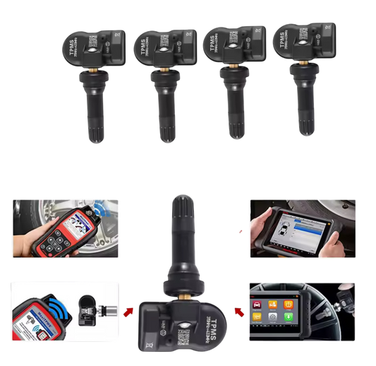 TSG TPMS Tire Pressure Sensor, Universal Repair Tool 2 in 1, 4 Pieces, 315MHZ, 433MHZ, Black