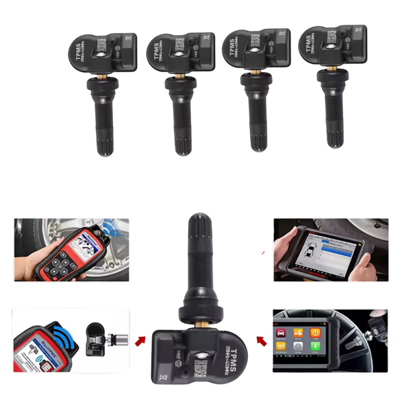 TSG TPMS Tire Pressure Sensor, Universal Repair Tool 2 in 1, 4 Pieces, 315MHZ, 433MHZ, Black